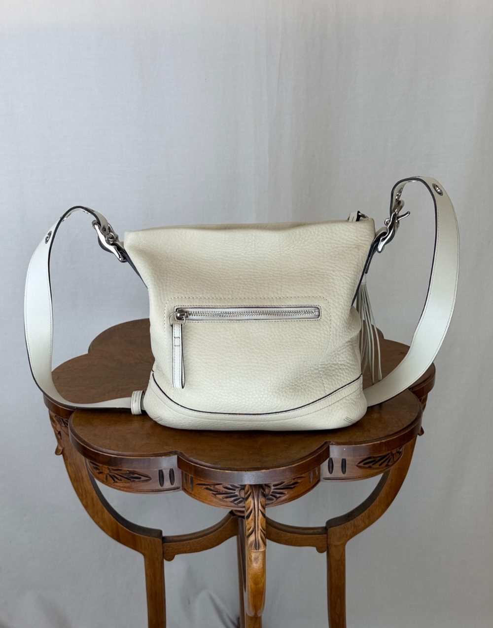 Coach Ecru Pebbled Leather Crossbody Purse w/ Silver Hardware #0287 JO4S-1427